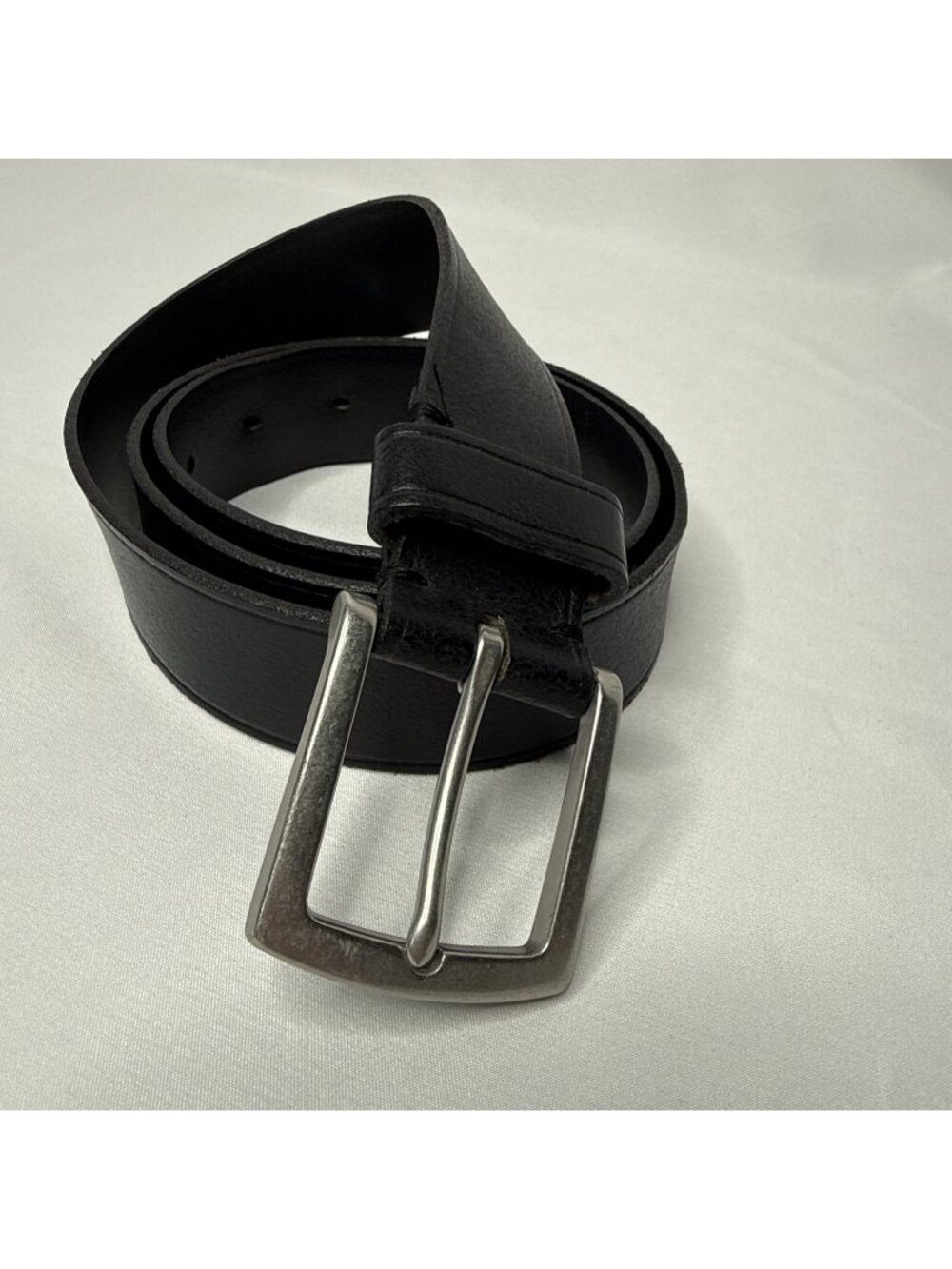 Brooks Brothers Black Leather Belt USA Men's Size 38 Silver Buckle 1 1/4" Wide